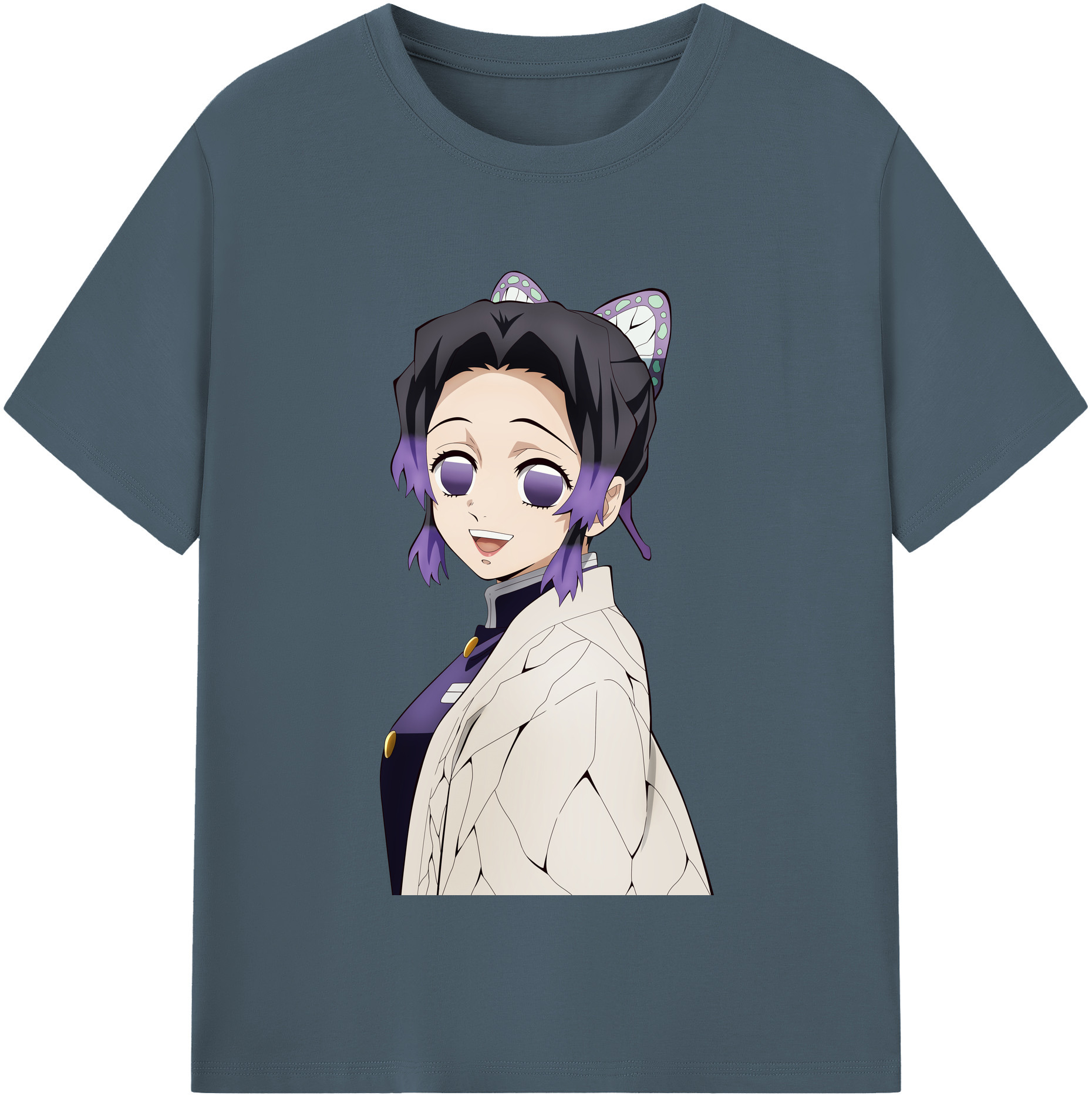 （画像用） 鬼滅の刃（きめつのやいば）蟲柱-胡蝶 しのぶ／こちょう しのぶ Kochou Shinobu 綿100％半袖Tシャツ（フロントプリント）
